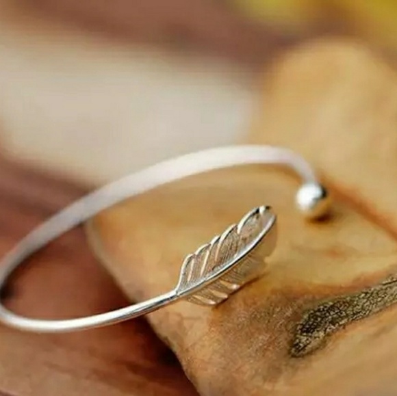 Silver Feather Bangle Bracelet - Picture 3 of 4